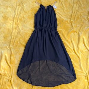 2B Bébé black Stéphanie Chain Hi-Low dress Gold Chain straps Size Small